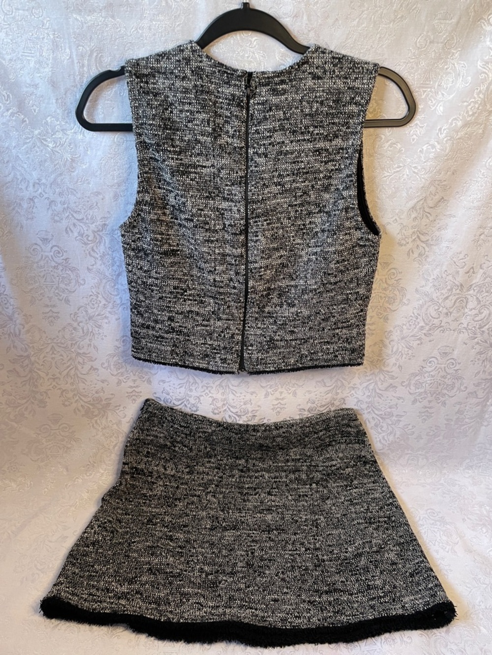 ZARA Black & Gray Tweed Crop Top and Mini Skirt Set.  Size 6. - Picture 2 of 5